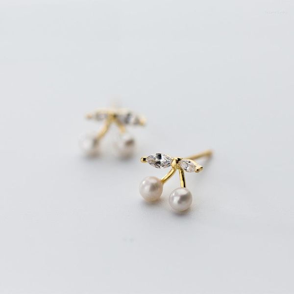 Серьги -грибки MloveAcc 925 Серебряное серебро милые крошечные жемчужные вишневые ясные украшения CZ Women Jewelry