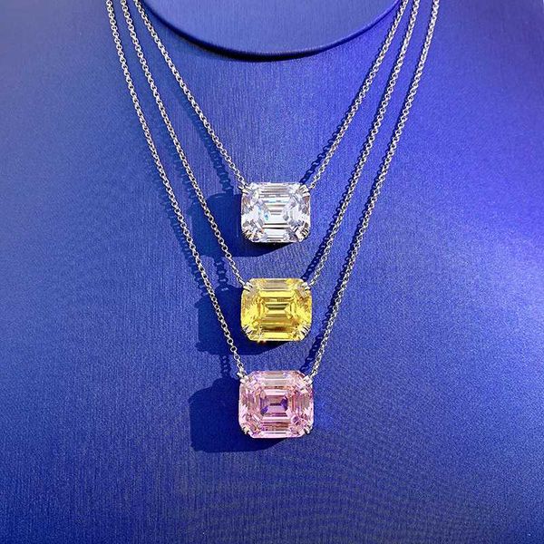 Подвесные ожерелья Emerlad Cut 14*16 мм Topaz Diamond Pendant Real 925 Серебряные серебряные серебристые серебристы