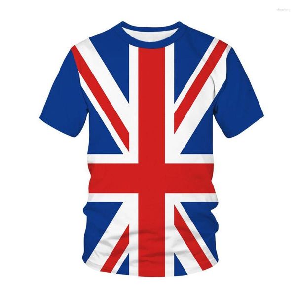 Мужская рубашка уличная одежда Harajuku Короткая синяя полоса флаг экипаж Seck Uk Elive Men Shirts Tops Tee