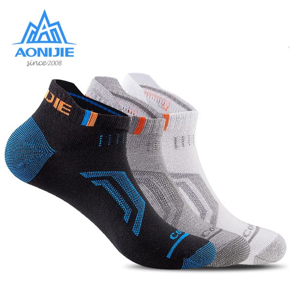 Calzini da uomo 3 paia AONIJIE Sport a taglio basso Calzini sportivi da corsa Calzini a compressione per quarti Scudo per tallone E4101 Traspirante 230809