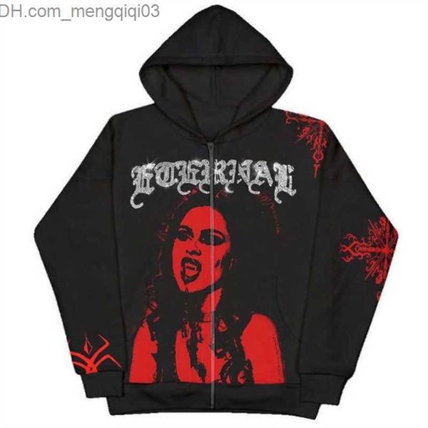 Herren Hoodies Sweatshirts Reißverschluss Top Langarm schwarzer Reißverschluss Hoodie Y2K Hot Diamond Grunge Kleidung Sweatshirt Korean Fashion Punk Streetwear Z230811