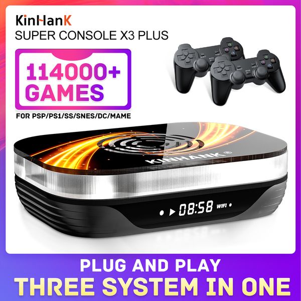 Портативные игровые игроки Kinhank Super Console x3 Plus Консоль ретро -видеоигр с 117000 классических игр для PSPPS1SSN64DC.