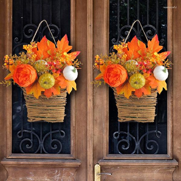 Dekorative Blumen Thanksgiving Künstlicher Kürbis Blumenkorb Kranz Hängegirlande Haustür Garten Home Decor Drop