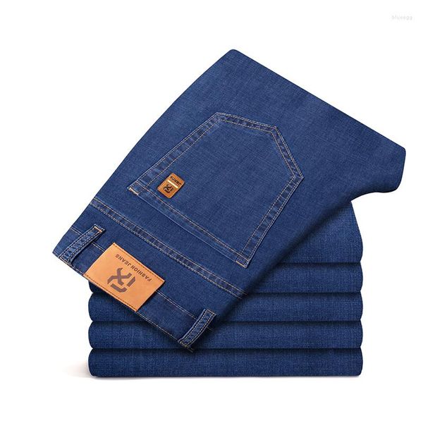 Jeans Masculino 2023 Primavera Verão Solto Fino Negócios Casual Tecido De Seda Gelo Calças Denim Retas Masculinas Calças Tamanho Grande 42 44