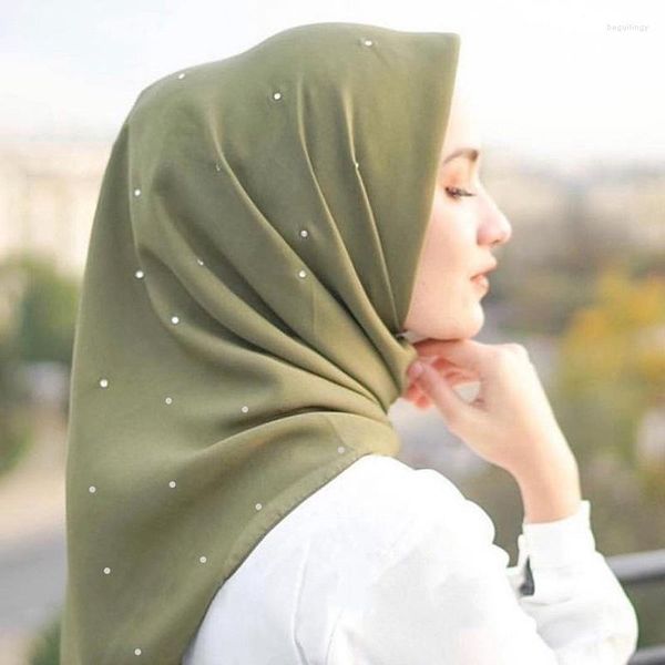 Abbigliamento etnico 110x110cm Sciarpe quadrate in lino di cotone Malesia Foulard Musulmano Hijab da donna Tinta unita Turbante Avvolgere Diamanti pieni