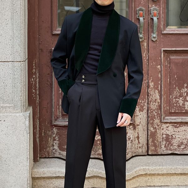 Мужские костюмы Blazers Velvet Splicated Men Suit Fashion Business Slim.