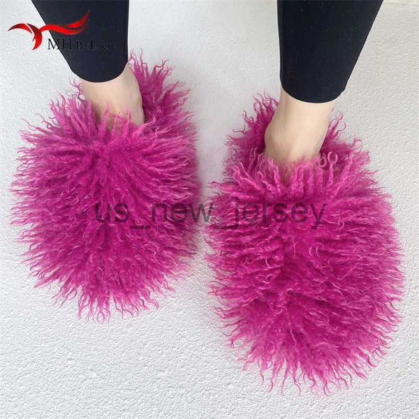 Slippers Hot Sale Faux Murs Slippers Женщины Осень Зимняя плюшевая меховая скольжения Пушистые сандалии домашние плюшевые хлопковые пушистые шлепанцы обувь плюс размер J230810