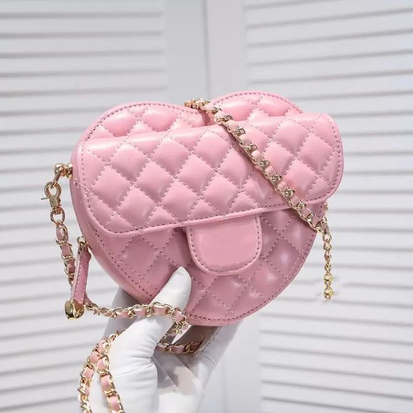 Sacos de noite cor-de-rosa em forma de coração Crossbody Bag Chain Bolsas de Ombro Mulheres Bolsas de Couro Bolsa Clássico Vintage Carta Love Clutch Tote Carteira Bolso de Telefone Celular