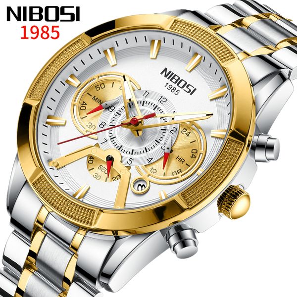 Начатые часы 2023 Оригинальные Nibosi Mens Watchmes Watches подлинные бренды Luxury Sports Watch Men Big Dial Функция остановки Relogio Masculino 230809