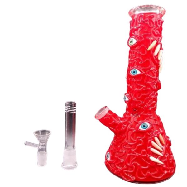 Narghilè Bong ad acqua in vetro rosso da 10,5 pollici con tubi da fumo freddi con motivo a occhi per giunto femmina da 18 mm