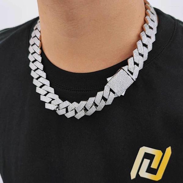 Correntes HOYON Moissanite Corrente Cubana Colar Masculino S925 Cor Prata Jóias Hip Hop Rock Luxo Zircão Diamante Colar Pescoço 16-24in