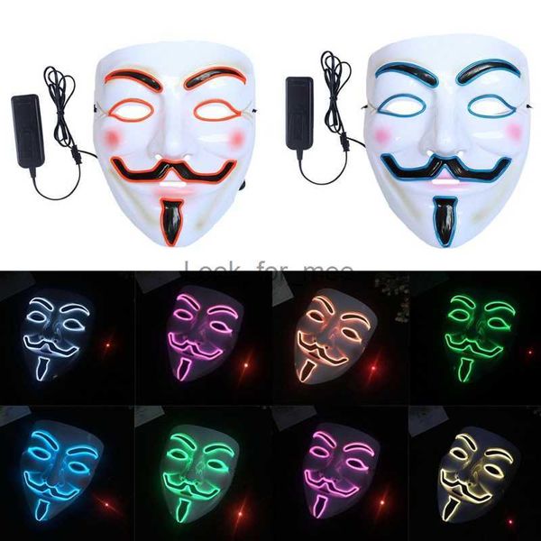 LED -Party -Masken V für Vendetta Anonymous Guy Fawkes Party Cosplay Cosplay Masquerade Dress Up Mask Fancy Adult Costume Accessoire HKD230810