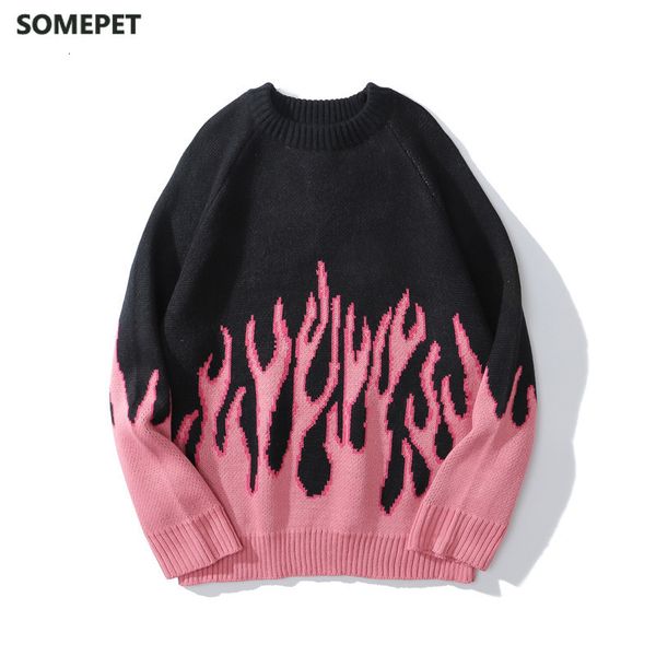 Damenpullover Pink Flame Schulterfreier Pullover Herren Damen Herbst Übergroßer Herrenpullover Strickwaren Herrenbekleidung 230809