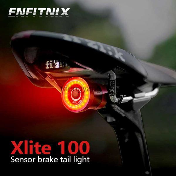 Велосипедные светильники Enfitnix xlite 100 Smart тормозные велосипеды Taillights IPX6 Водонепроницаемый USB -зарядная дорога MTB Bicycles Светодиодные задние фонари алюминиевый сплав HKD230810