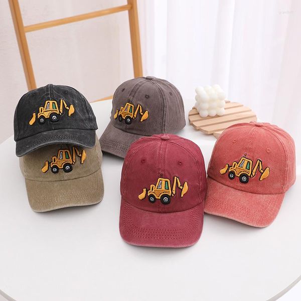 Top kapakları yıkanmış pamuklu çocuk beyzbol karikatür ekskavatör nakış çocukları kapak açık yaz snapback şapkalar erkekler için