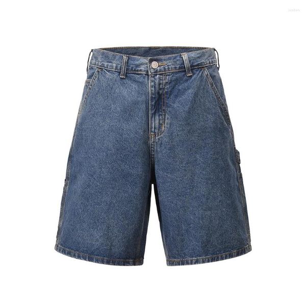 Pantaloncini da uomo Vintage Tinta unita Fasce lavate Pokcet Jeans blu Estate Gamba larga Streetwear Baggy Cargos Oversize Denim Short