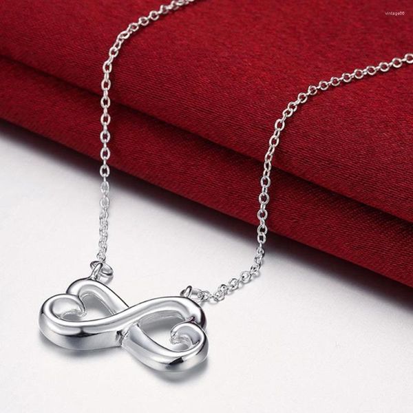 Catene 925 collana in argento sterling Infinity Love Heart Chain Collane per donna gioiello