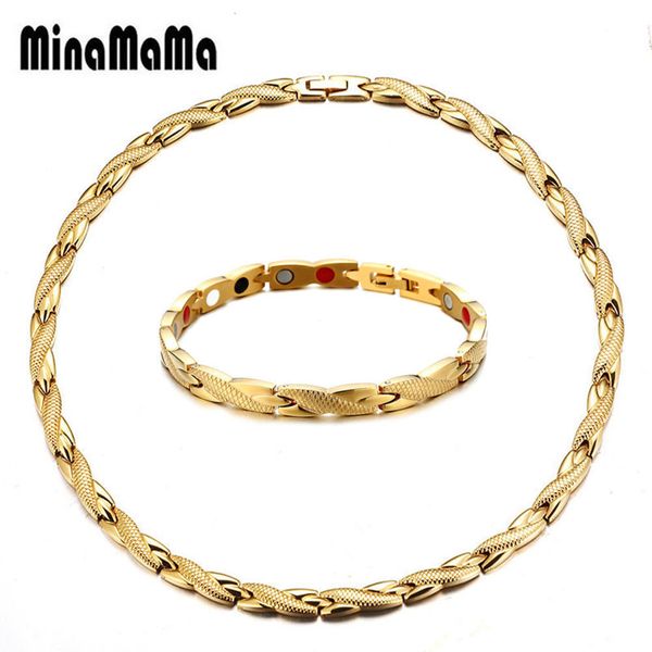 Set di gioielli da sposa Salute Energia Magnetica per uomo Bracciale e collana in acciaio inossidabile con collegamento a catena in acciaio al germanio a infrarossi per la cura dell'artrite 230809