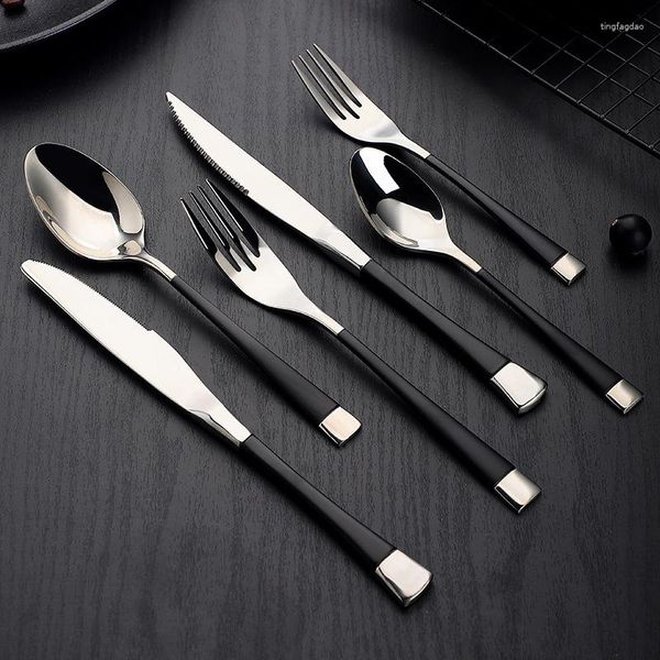 Conjuntos de louças talheres de aço inoxidável estilo ocidental leve luxo engrossado bife faca garfo colher 6 peças talheres