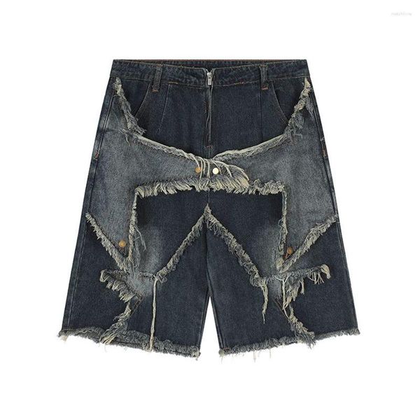 Herren Shorts Nischendesign Denim Vintage Y2K Kurze Hosen Männer Hip Hop Streewear Destroyed Ripped Star Casual Retro Jean Sommer