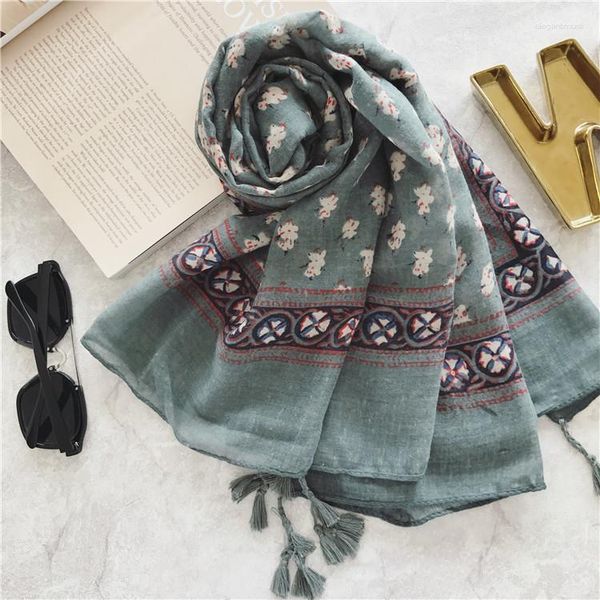 Sciarpe Verde Stile Rustico Floreale Donne Nappa Pashmina Scialli Femminile Vacanza Al Mare Protezione Solare Spiaggia Stole Bufanda Lady Scialle