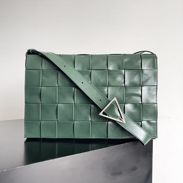 Luxo Mulheres Cassete Flap Bag 36cm Designer Crossbody Bags Preto Verde Intrecciato Calfskin Sliver Hardware Lady Grande Bolsa Bolsa 691407