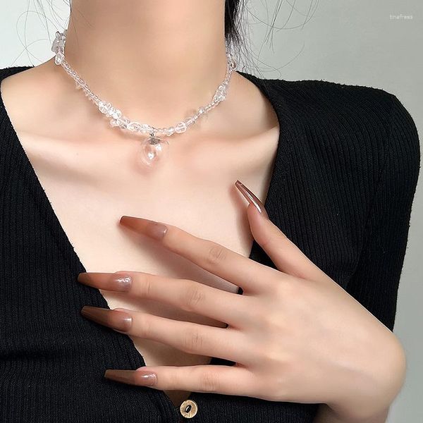 Choker Exquisite Natürliche Unregelmäßige Stein Perlen Halskette Harajuku Legierung Liebe Herz Transparent Ball Anhänger Für Frauen Schmuck