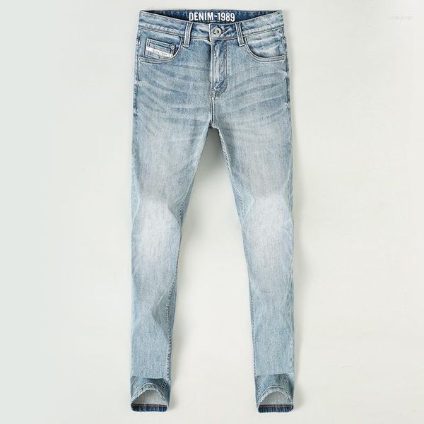 Jeans da uomo Moda europea Uomo Pantaloni di alta qualità lavati in tinta unita retrò blu vintage Pantaloni di jeans firmati casual Hombre