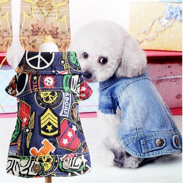 Primavera Outono Retro Jeans Roupas para Cachorros Pequenos Casaco Jeans Pet Cachorrinho Jaqueta Roupas para Cachorros Pequenos XXS XS S M L228O