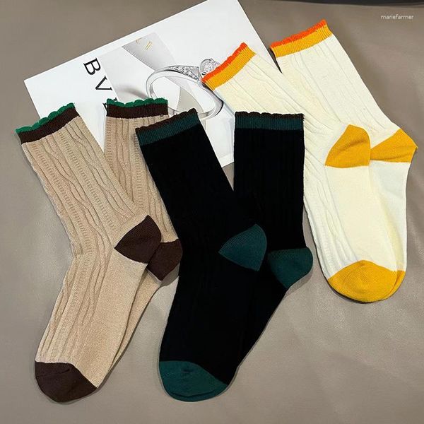 Frauen Socken Twist Einfache Kawaii Baumwolle Socke Frau Bequeme Weiche Lange Damen Frühling Herbst Japanische Mode Niedlich