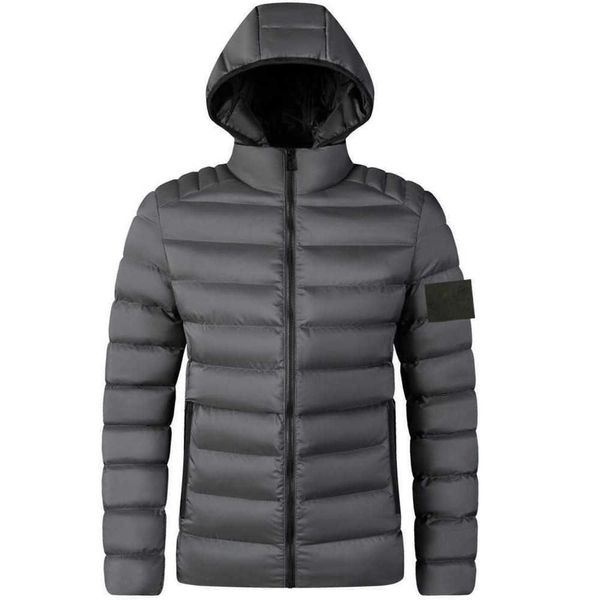 Stone Jacket Island Cappotto da uomo in piumino leggero tinta unita con cerniera nera con cappuccio Lettera da donna ricamata Abbigliamento invernale per coppia Giacca stone-island