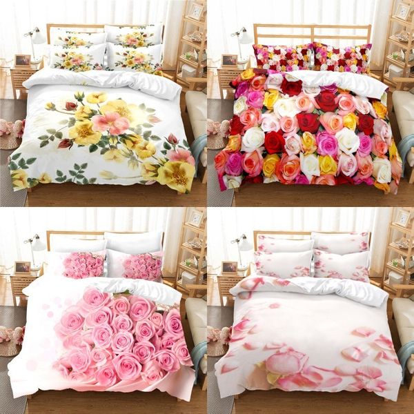 Conjuntos de cama 3D Love Flower Print Polyester Sets Criança Crianças Capas Meninos Conjunto de Roupa de Cama para Adolescentes conjunto de cama king size 230809