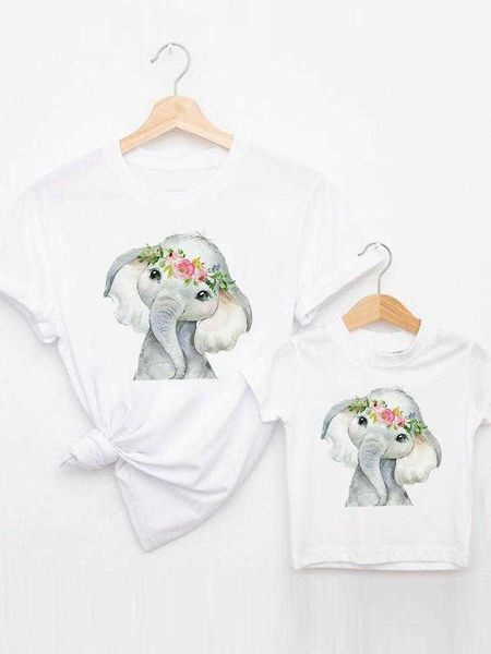 Passende Familien-Outfits, T-Shirt, passende Familien-Outfits, Elefant, Blume, niedlich, Sommer, für Damen, Kind, Kind, Mutter, Mama, Mutter, T-Shirt, Kleidung, grafisches T-Shirt