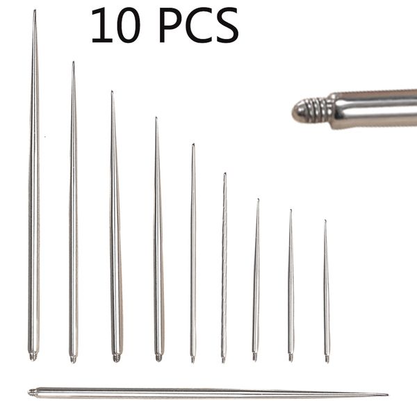 Labret Dudak Piercing Takı 10 PCS G23 İğneler Boyutu 18G14G16G İğne Delin Çubuğu Harici Konik Ekleme İplik Pimi Streç Kit Aracı 230809