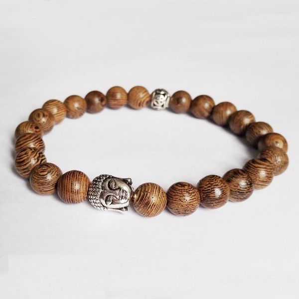 Strang 10 Stück Großhandel hochwertige Buddha-Kopf-Perlen Armband Gebet Mala Naturholz Schmuck Geschenk