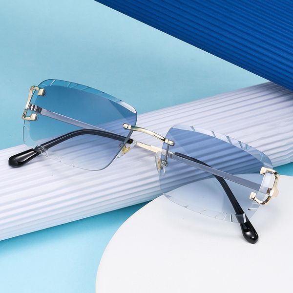 Armações de óculos de sol com corte de diamante retangular sem aro óculos de sol masculinos de marca de metal de marca steampunk vintage uv400 230809