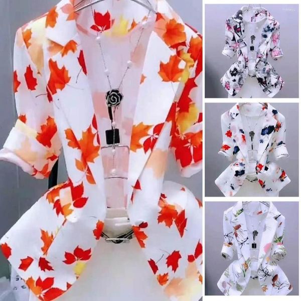 Женские костюмы Стильный офис Blazer Basic Style Lapeling Touchsing Flower Patter