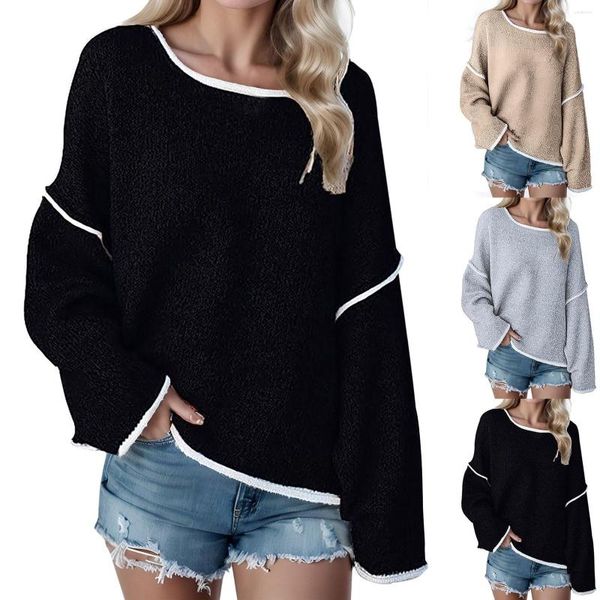 Kadın Sweaters Harajuku Damla Omuz Kazak Büyük Boyu Patchwork Batwing Sleve O Boyun Külot Örme Koreli Baggy Casual Jumper