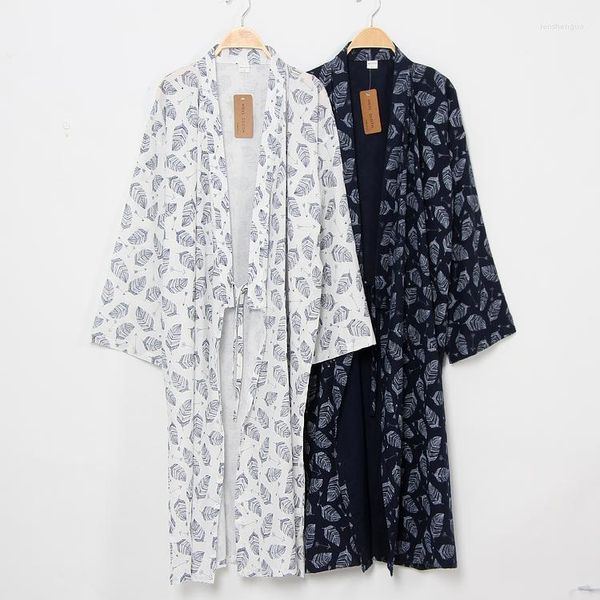 Damen-Nachtwäsche, japanischer Stil, Nachthemd, Herren-Pyjama, Bademantel, Baumwolle, Kimono, lose Schnürung, lang, dünn, Sommer