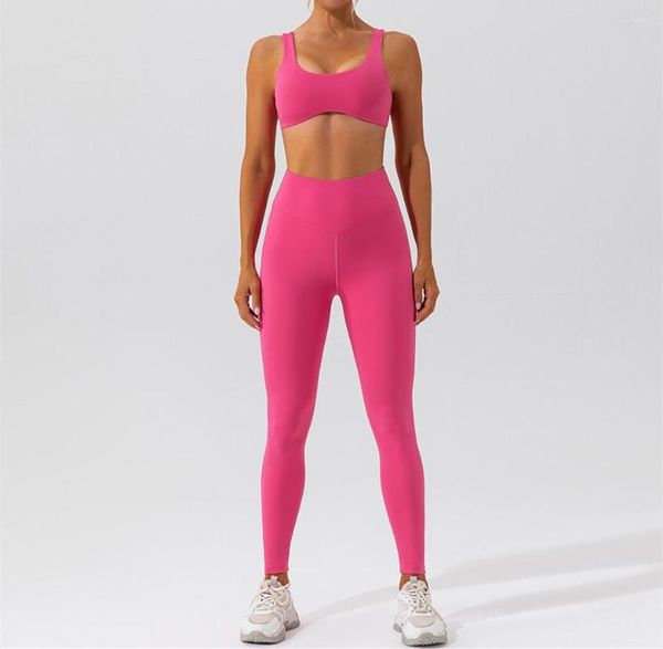 Aktive Sets Zweiteilige Sommer-Sport-Yoga-Set-Trainingskleidung für Frauen Sexy nacktes ärmelloses Crop-Top mit hohem Taillenlift Fitness-Legging-Anzüge