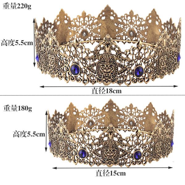 Jóias de cabelo de casamento 18cm Royal King Round Black Tiaras Men Red Big Medieval Crowns Boys Witch Pageant Diadem Costume European Headpieces 230809