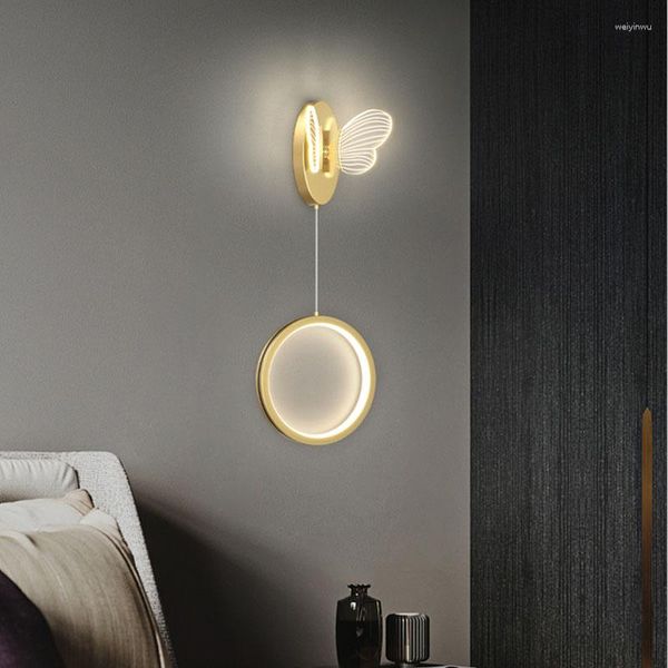 Lampade da parete Nordic Gold Black Butterfly Lampada a LED Illuminazione per interni per la casa Soggiorno Decor Camera da letto Appeso al comodino