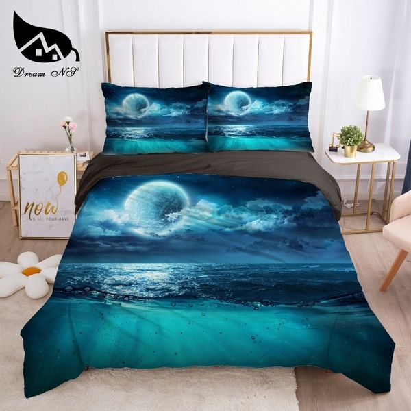 Bettwäsche-Sets Dream NS Nachtansicht des Meeres Mondlicht Art Home Textiles Set King Queen Bettwäsche Bettbezug Bettwäsche 230809