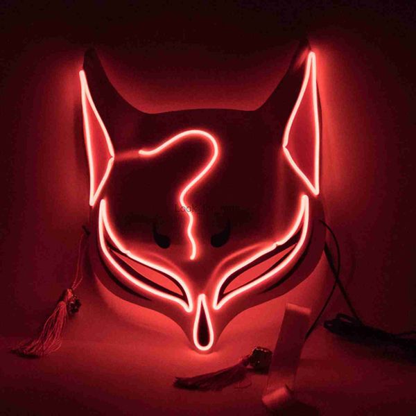 Kitsune de clubes de Halloween de PVC Kitsune Fox Máscara LED de fantasia Diy Rave Cosplay EDC Party Masks HKD230810