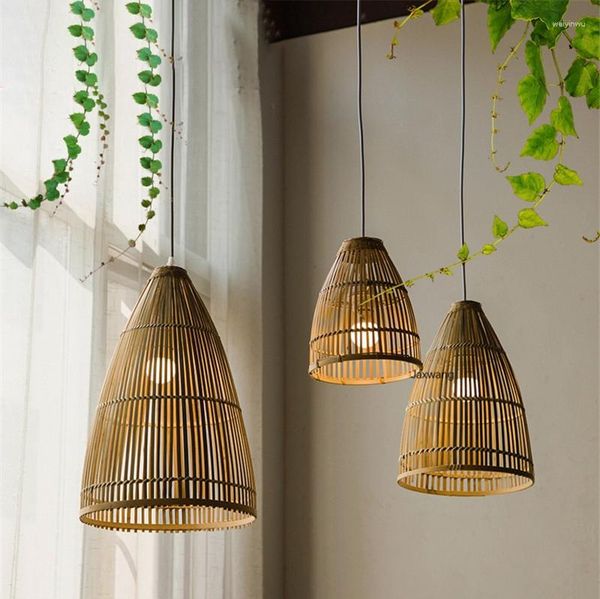 Luminárias pendentes Luzes criativas Personalidade Lustre de bambu Casa de família Lâmpada de quarto Varanda Casa Lanterna de vime Abajur de tatami