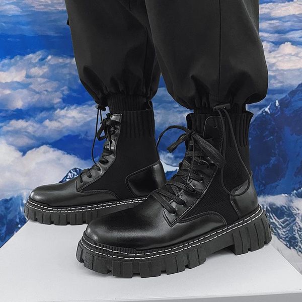 Botas masculinas pretas confortáveis tornozelo coreano sapatos casuais masculino 2023 com cadarço ao ar livre boa qualidade outono