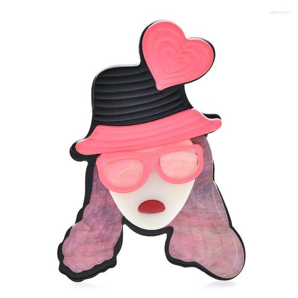 Broşlar wulibaby akrilik havalı kız pimleri kadınlar için 2 renkli giyim kalp aşk şapka bayan figür parti gündelik hediyeler