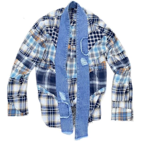 Мужские куртки gl style винтажный лоскутный клетчатая клетчатая клетчатая рубашка с полосатой рубашкой кардиган