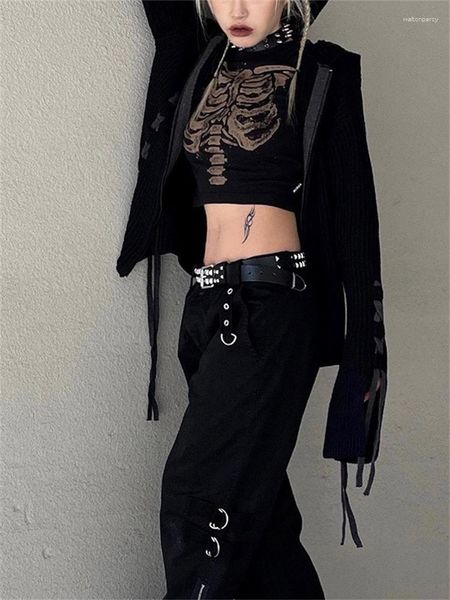 T-shirt da donna Gothic Summer 2023 Y2K Grunge Slim Top Harajuku Vintage Skeleton Baby Tee Emo Fairy Graphic Donna Manica corta Crop