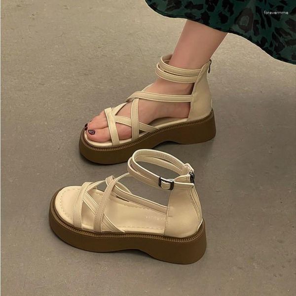 Sandali Summer Rome Flats Platform Women Shoes 2023 Trend Casual Thick Cosy Walking Ladies Fashion